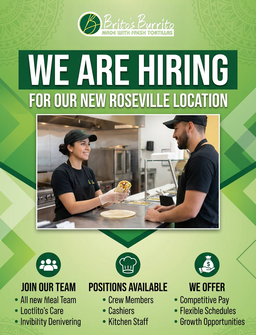 Restaurant jobs in Roseville hiring at Brito's Burrito