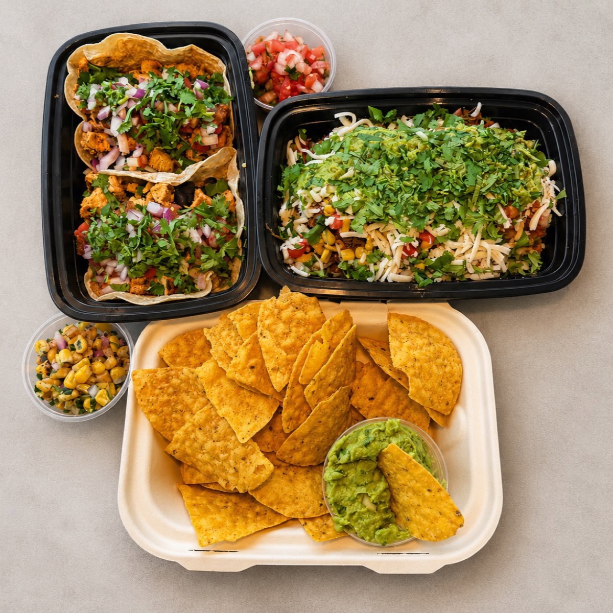 Boxed lunches top-down flat lay of multiple boxes